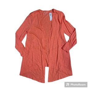Chico’s cotton slub Cardigan long sick, pockets, nectarine color size 2